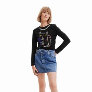 Desigual Black Cat Graphic Long Sleeve Tee